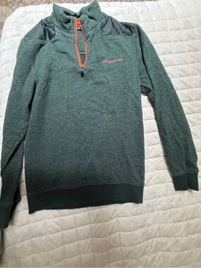 Vineyard Vines Men’s Forest Green Quarter-Zip with Orange Trim